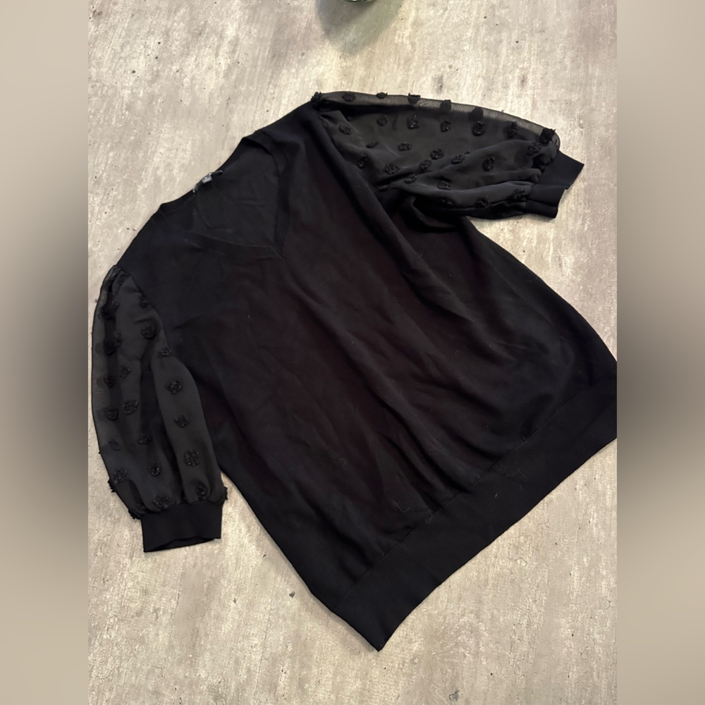 Adrianna Papell Black Polka Dot Short Sleeve Size Medium